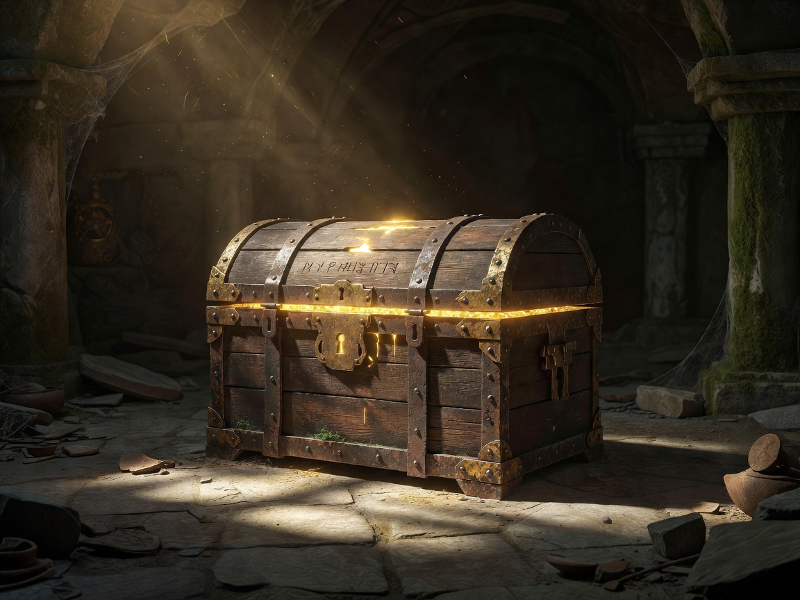 Ancient treasure chest glowing with gold